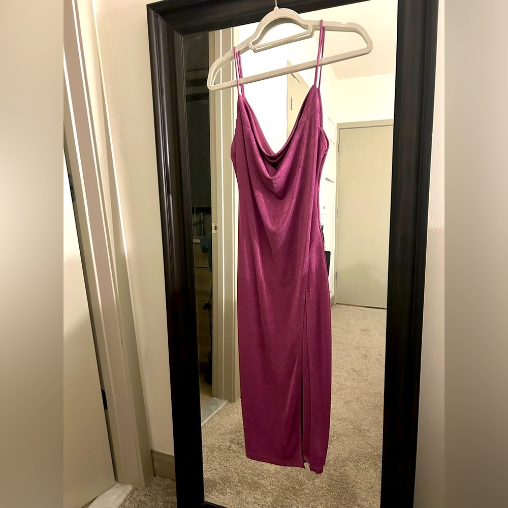 She is us purple cowl neck midi dress with slit up the thigh NEW WITH TAGS small